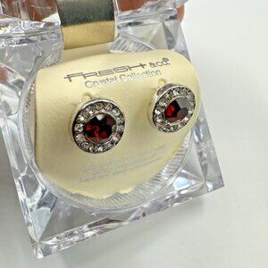 3/$30 Fresh & Co Crystal Collection Red Crystal Halo Stud Earrings Silver Tone